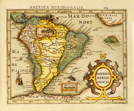 Hand Colored Engraved Map Of South America from 