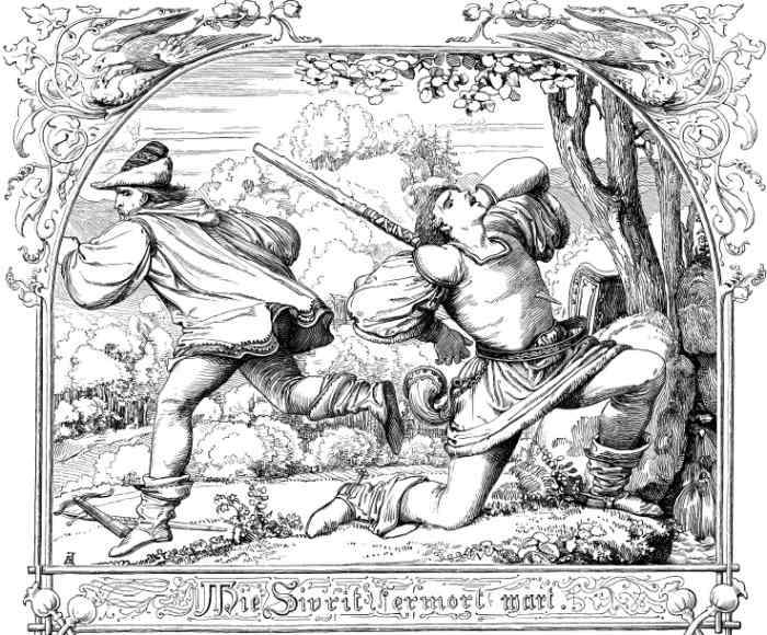 Illustration to epic poem "The Song of the Nibelungs" from 