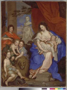 Maria Casimira, Gemahlin Johann III. Sobieki mit ihren Kindern.