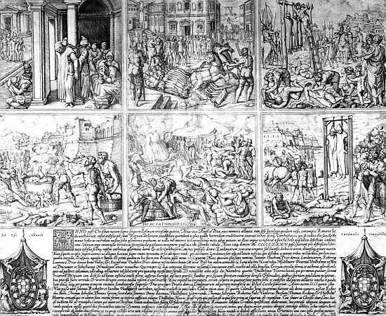 Martyrdom of the Carthusians (b/w print) from 