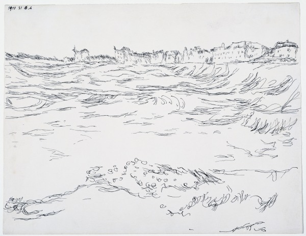 Munich Bay, the Military Dugouts, against a Backdrop of the First Houses in Milbertshofen, 1920 (pen from 