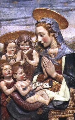 Madonna and Child with three cherubs, bas relief by Antonio Rossellino (1427-79) (tin glazed earthen from 
