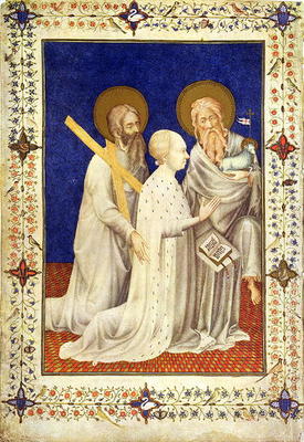 MS 11060-11061 John, Duc de Berry on his knees between St. Andrew and St. John, French, by Jacquemar from 