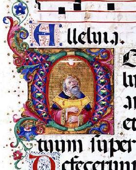 Ms 542 f.11v Historiated initial 'O' depicting King David playing the psaltery, from a psalter writt