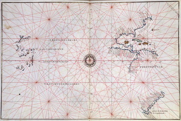 Nautical Chart of the Pacific Ocean and Central America, 16th century from 