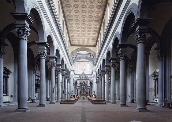 Nave and choir of Santo Spirito, Florence, designed by Filippo Brunelleschi (1377-1446) (photo) from 