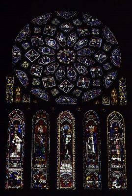 North transept windows; rose depicts the Old Testament represented by the 12 kings of Judah and 12 p from 