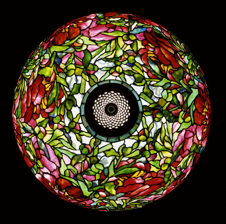 Overhead Detail From An Important Elaborate ''Peony'' Leaded Glass And Bronze Table Lamp from 