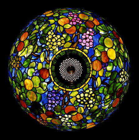 Overhead Detail From The Shade Of An Important ''Fruit'' Leaded Glass And Bronze Table Lamp from 