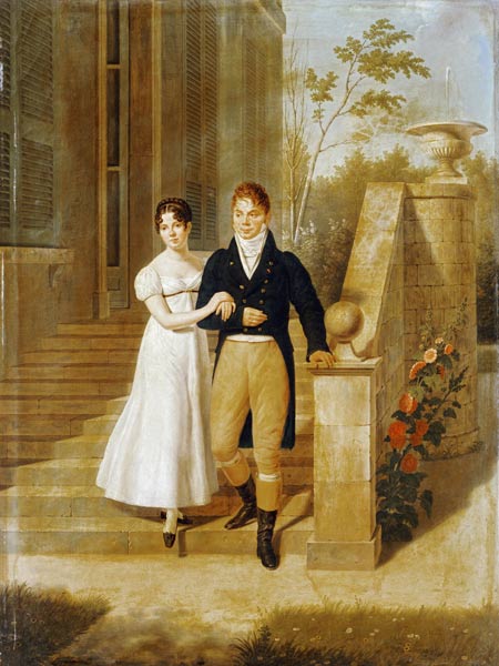 Portrait Of A Lady And A Gentleman On The Steps Of A Chateau from 