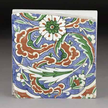 Partial Iznik Pottery Tile, Ottoman Turkey, Late 16th Century 6 In from 