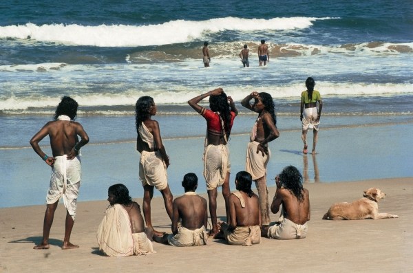 People from hinterland bathing during summer at beach, Bhaga (photo)  from 