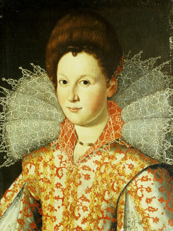 Portrait Of A Lady, Bust Length, Wearing An Embroidered Dress With Lace Ruff Collar from 
