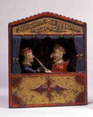 Punch and Judy mechanical bank, patented in Buffalo, New York, 1884 (cast iron) (detail from 8903) from 