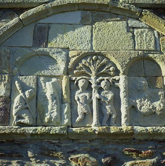 Relief sculpture of Adam and Eve, St Declans Church, Ardmore, County Waterford from 