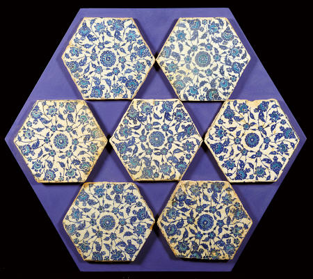 Seven Iznik Blue And White Hexagonal Pottery Tiles, Circa 1540 from 