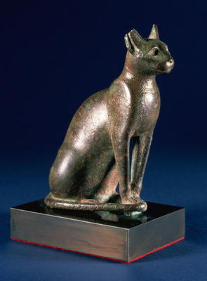 Seated cat with pierced ears and incised whiskers, Egyptian, Saite, Late Period, 26th Dynasty, 664-5 from 