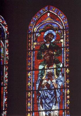 St. John the Evangelist riding the shoulders of Ezekiel, lancet window in the south transcept, c.121 from 