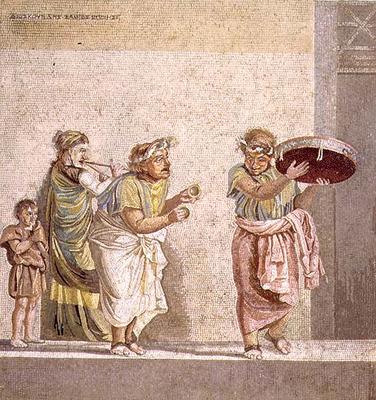 Strolling masked musicians, scene from a comedy play by Dioskourides of Samos (2nd century BC), foun from 