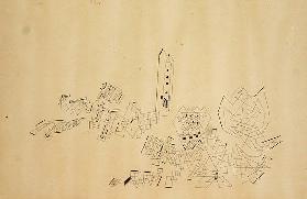 The Tower withstands Attack, 1927 (pen & ink on paper laid on card) 