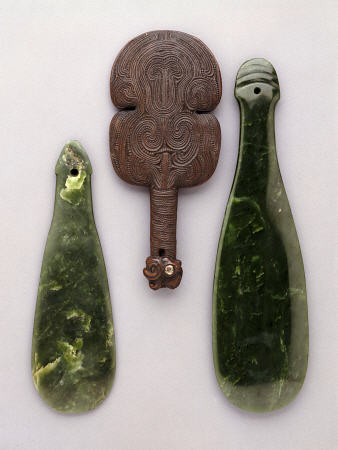 Three Maori Hand Clubs Including Two Made From Nephrite from 