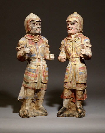 Two Very Rare Gilt And Polychrome Painted Pottery Figures Of Warriors from 