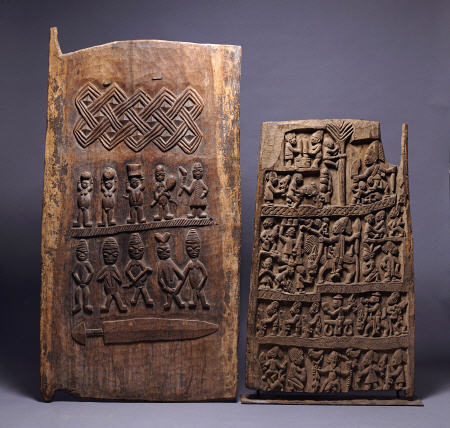Two Yoruba Doors, One For A Shango Shrine, Both Carved In Relief With Various Figures from 