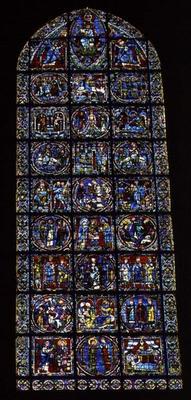 The Nativity and related scenes, lancet window in the west facade, 12th century (stained glass) (det from 