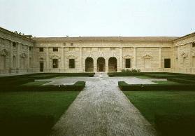 The northern facade of the Cortile d'Onore including the Loggia delle Muse, designed by Giulio Roman