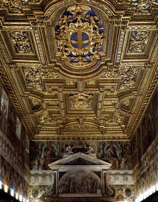 The 'Sala Regia' (Royal Hall) detail of the gilt stuccoed ceiling with frescos by Agostino Tassi (c. from 