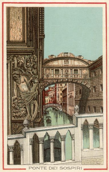 Venice, Bridge of Sighs, Col.lithography from 
