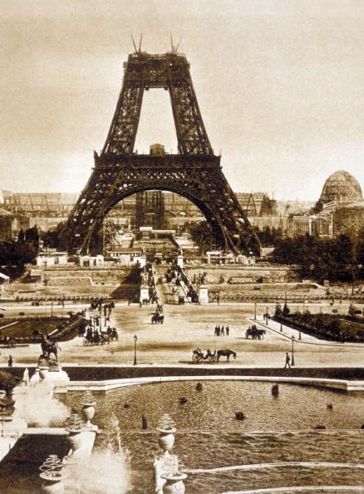 View from Chaillot palace of Eiffel tower built for world fair in 1889, here 2nd floor from 