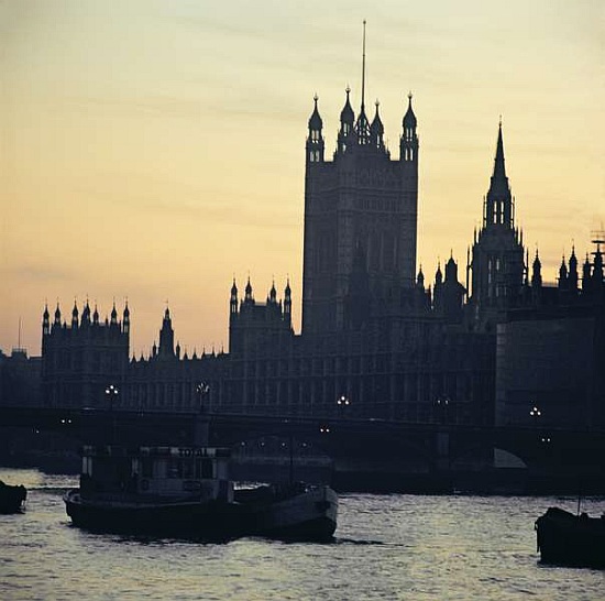 View of the Houses of Parliament, from the south bank of the River Thames from 