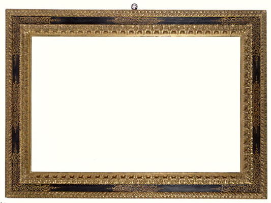 Venetian 17th century carved and gilded frame with a painted black centre and ornate gilt floral pai from 