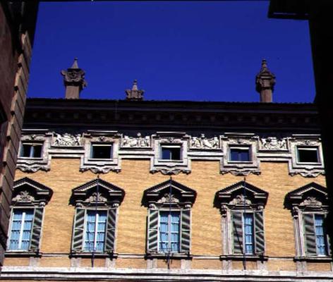 View of the facade, detail of the upper storeys, designed by Paolo Marucelli, based on a design by C from 