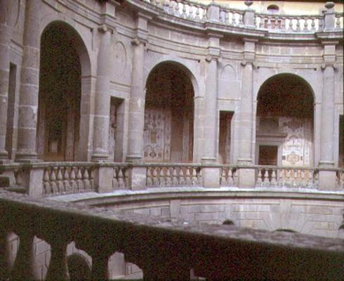 View of the upper portico, designed by Jacopo Vignola (1507-73) and his successors for Cardinal Ales from 