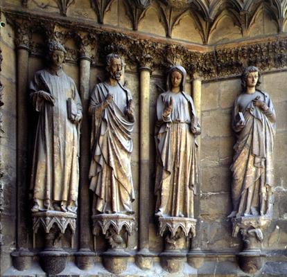 Virgin and the apostles, detail of Sculptures from the exterior west facade, 13th/14th century (ston from 