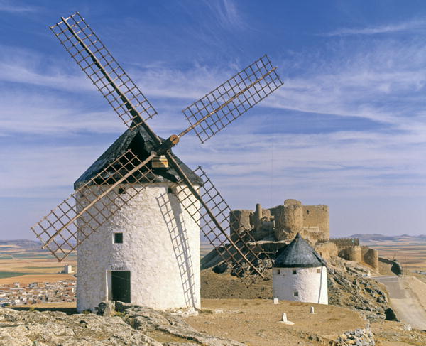 Windmills with Consuegra castle in the background (photo) (see also 276254)  from 