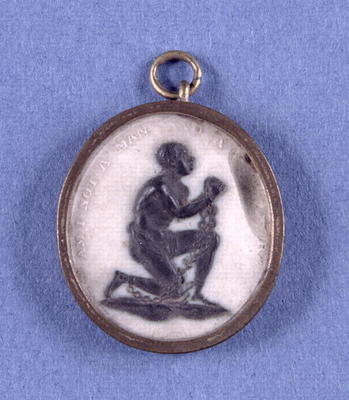 Wedgwood Jasper Medallion mounted in an oval pendant, depicting a slave and the inscription 'Am I No from 
