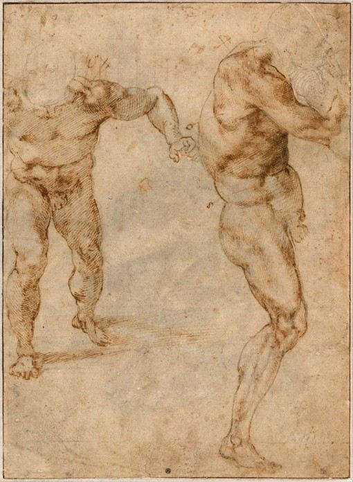 Two Nude Studies of a Man Storming Forward and Another Turning to the Right from 