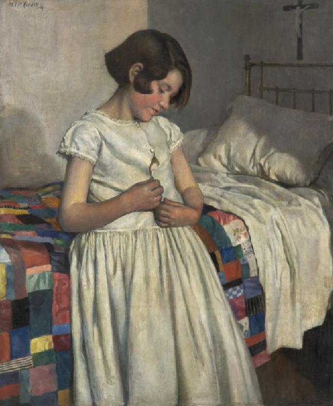The Patchwork Quilt, 1919 (oil on card) from Nora Lucy Mowbray Cundell