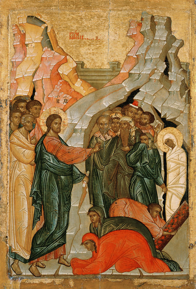 The Raising of Lazarus, Russian icon from Novgorod School