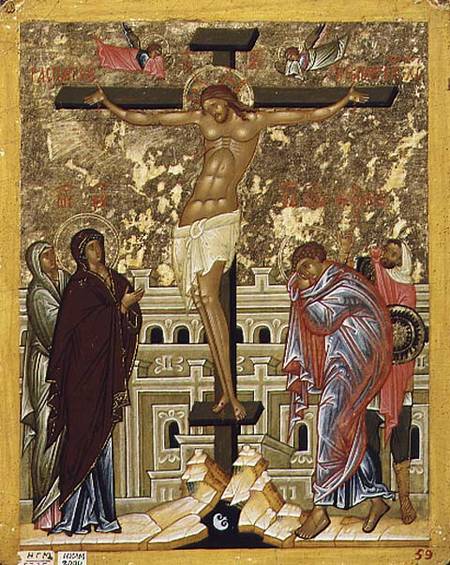 The Crucifixion of Our Lord, Russian icon from the Cathedral of St. Sophia from Novgorod School