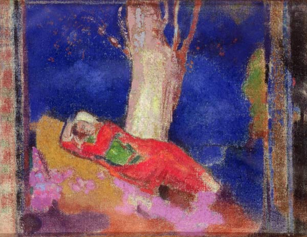 Woman Sleeping under a Tree from Odilon Redon