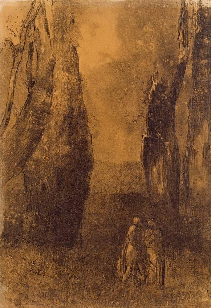 Lovers in a rocky landscape (charcoal) from Odilon Redon