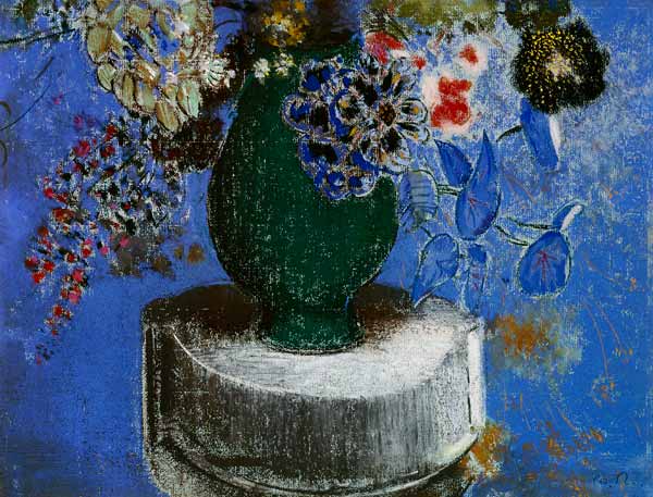 Flowers in a green vase from Odilon Redon