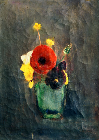 Blumenstrauss with poppies in a green vase from Odilon Redon