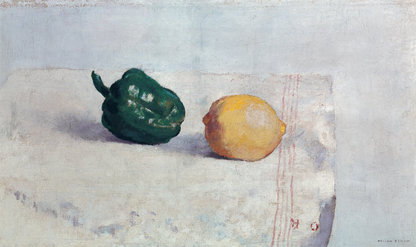 Pepper and Lemon on a White Tablecloth from Odilon Redon