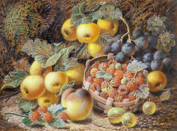 Still Life of Apples, Grapes, Raspberries, Gooseberries and Peach from Oliver Clare