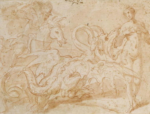 Perseus Rescues Andromeda (red chalk on paper) from or Zuccaro, Federico Zuccari